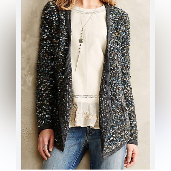 Anthropologie MOTH Keavy chunky tweed cardigan jacket sweater open front M - Picture 1 of 17